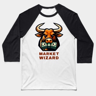 Market Wizard Bull Graphic T-Shirt, Stock Trader Gift, Financial Advisor Tee, Investor Fashion, Money-Themed Casual Wear Baseball T-Shirt